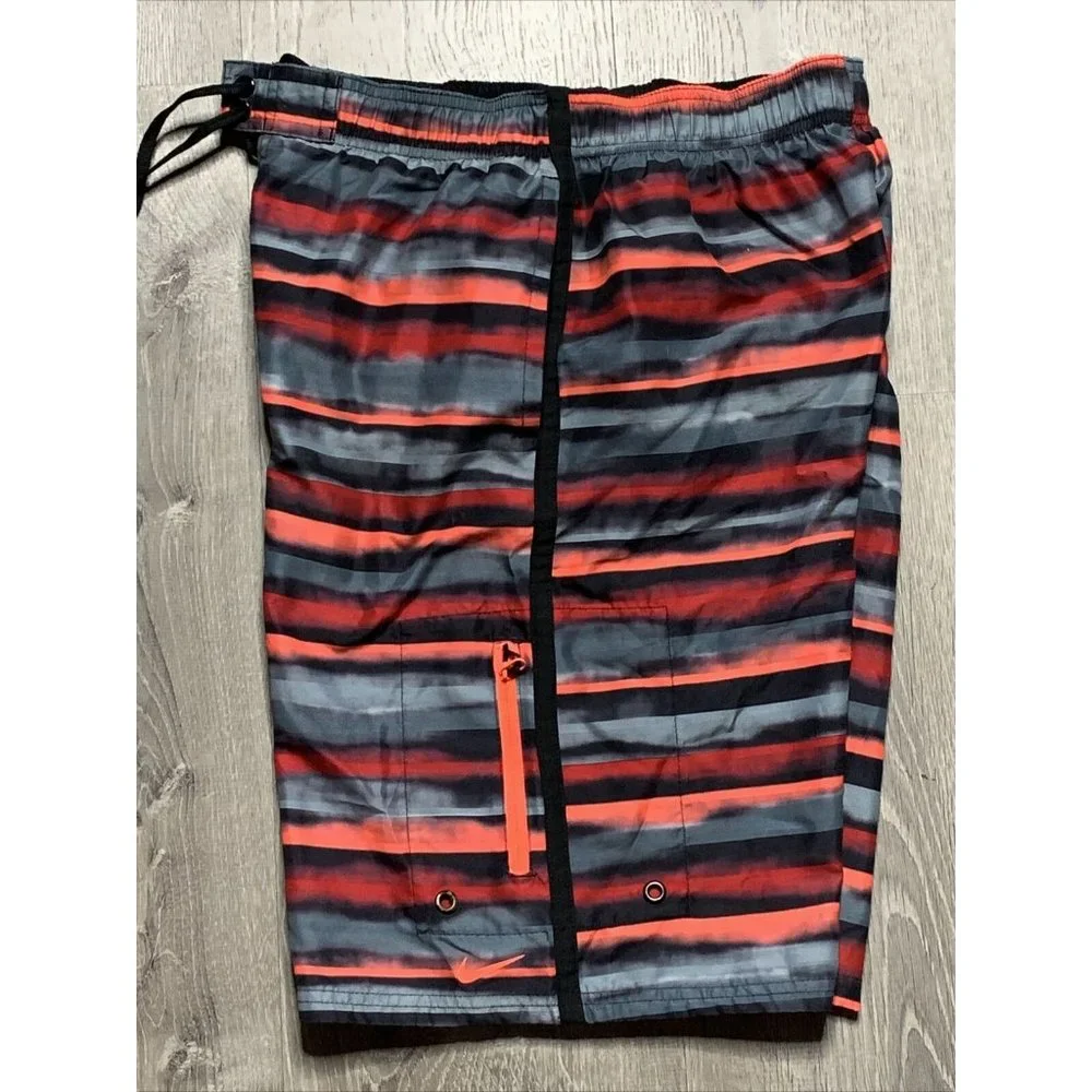 Men's Nike Swim Trunks Board Shorts Black/Pink/Red/Gray Stripes Size S‎
